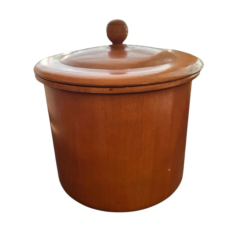 Large Vintage Ice Bucket Round Wood MCM 60s 70s Bar ware Man Cave